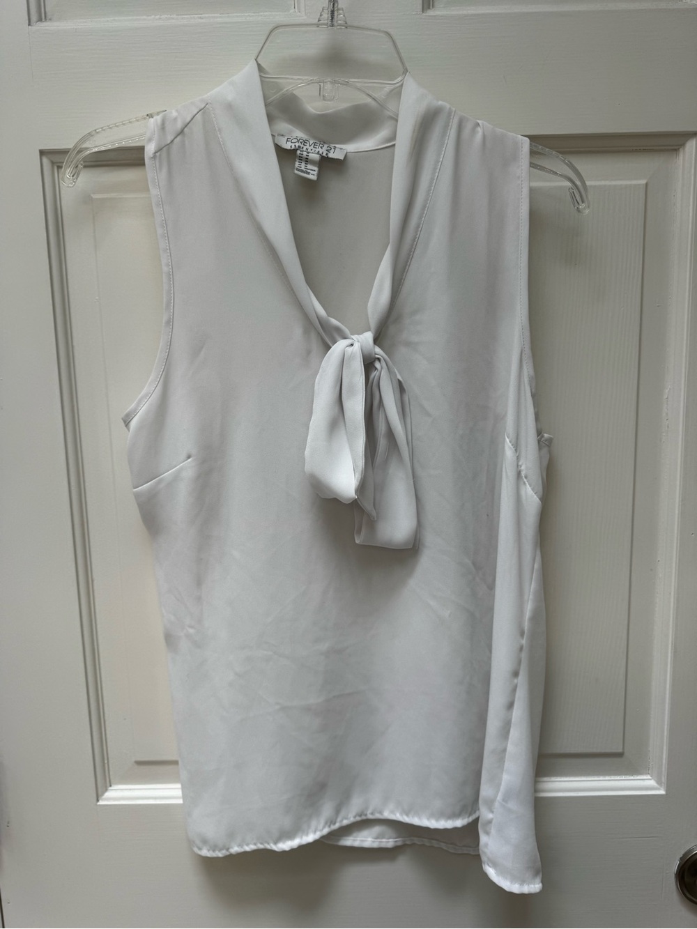 Forever 21 White Sleeveless Tie-Neck Shell Top